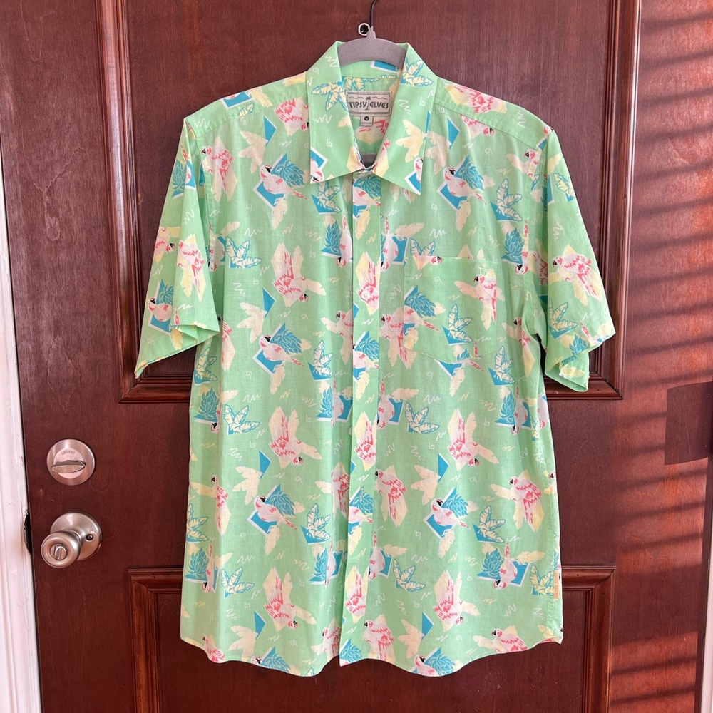 Tipsy Elves Green and Pink Casual Button Down Shirt